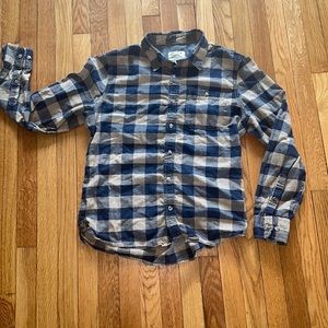 FatFace blue and tan plaid shirt.